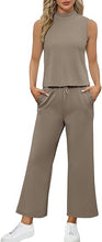 Load image into Gallery viewer, Two Piece Sets for Women Summer Outfits Lounge Sets Mock Neck Tops Wide Leg Crop Pants Vacation Travel Outfits