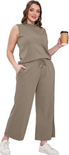 Load image into Gallery viewer, Two Piece Sets for Women Summer Outfits Lounge Sets Mock Neck Tops Wide Leg Crop Pants Vacation Travel Outfits