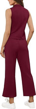 Load image into Gallery viewer, Two Piece Sets for Women Summer Outfits Lounge Sets Mock Neck Tops Wide Leg Crop Pants Vacation Travel Outfits